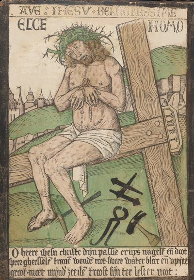 Album met twaalf gravures van De Passie, een houtsnede van Christus als de Man van... door Israhel van Meckenem