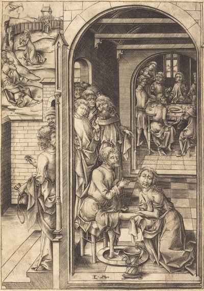 Christus wast de voeten van de apostelen, ca. 1480 door Israhel van Meckenem