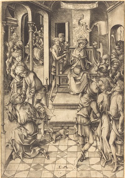 Christus voor Annas, ca. 1480 door Israhel van Meckenem