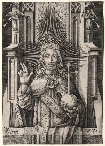 Christus de Verlosser Salvator Mundi, ca. 1490-1500 door Israhel van Meckenem