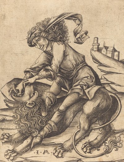 Simson en de Leeuw, ca. 1475 door Israhel van Meckenem