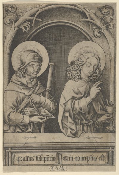 St. Jacobus de Meerdere en St. Johannes, uit De Apostelen door Israhel van Meckenem