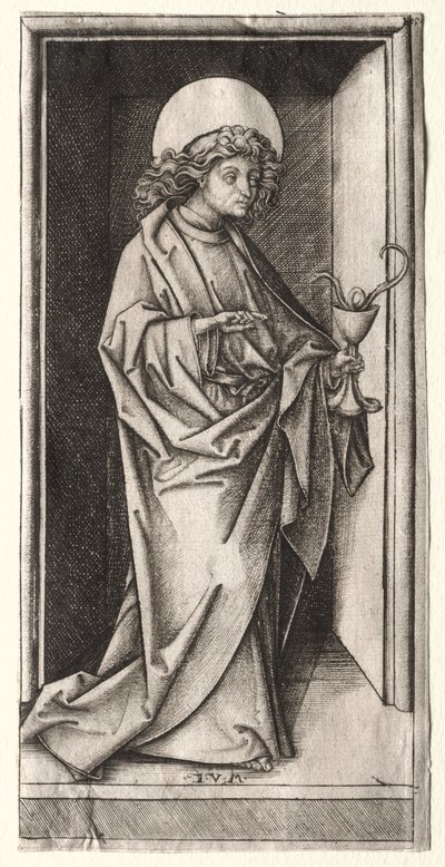 Sint Johannes met slang in kelk door Israhel van Meckenem