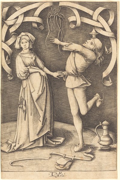 De goochelaar en de vrouw, ca. 1495-1503 door Israhel van Meckenem