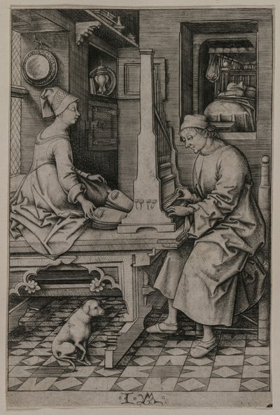 De orgelspeler en zijn vrouw, 1495-1503 door Israhel van Meckenem