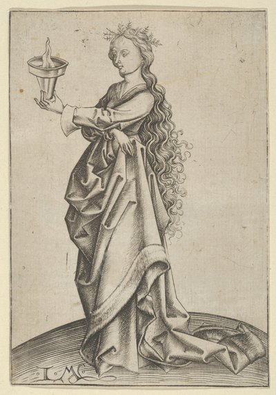 De Derde Wijze Maagd, ca. 1450-1503 door Israhel van Meckenem