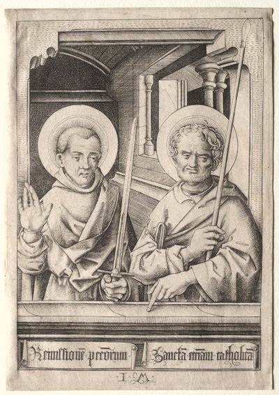 De Twaalf Apostelen: Sint Simon (?) en Sint Matteüs door Israhel van Meckenem