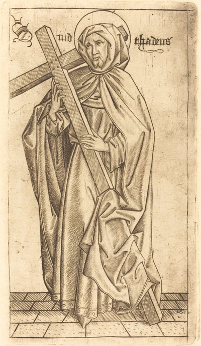 Heilige Judas Thaddeüs (?) of Heilige Simon (?) door Israhel van Meckenem after Master E.S.