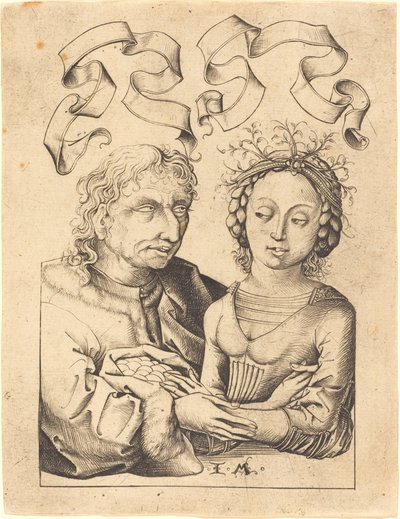 De Dwaze Oude Man en het Jonge Meisje door Israhel van Meckenem after Master of the Housebook