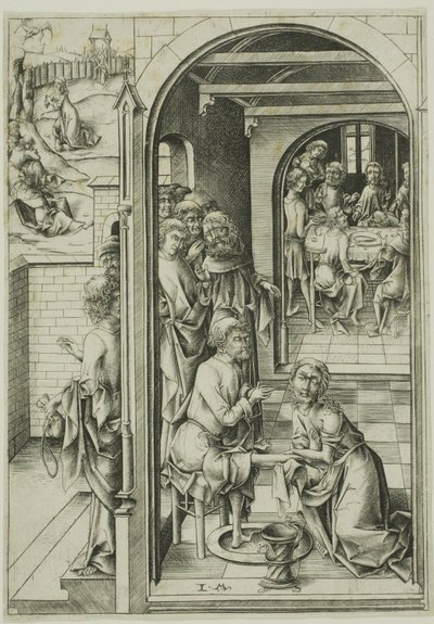 Christus wast de voeten van de apostelen door Israhel van Meckenem the younger
