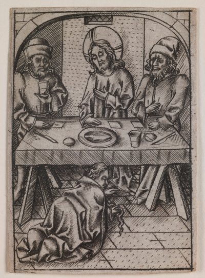 Maria Magdalena wast de voeten van Christus door Israhel van Meckenem the younger