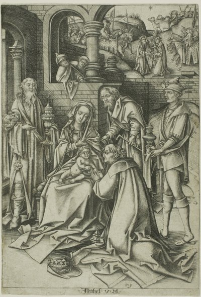 De aanbidding van de Wijzen door Israhel van Meckenem the younger