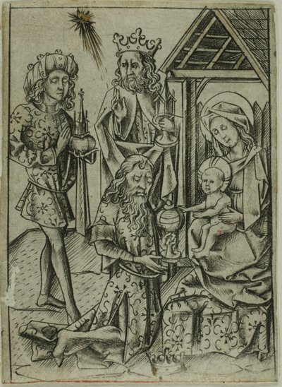De aanbidding van de Wijzen door Israhel van Meckenem the younger