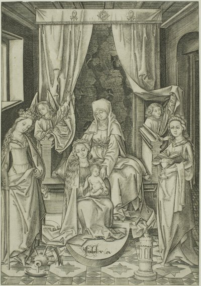 De Madonna met St. Anne, St. Catherine en St. Barbara door Israhel van Meckenem the younger