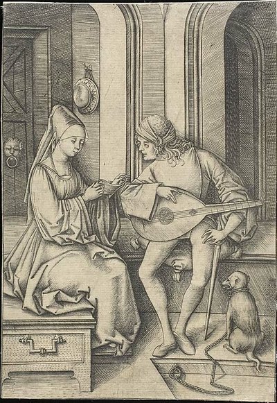 De zanger en de luitspeler door Israhel van Meckenem the younger