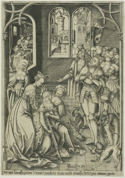 De zelfmoord van Lucretia door Israhel van Meckenem the younger