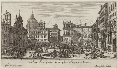 Gezicht op een deel van het Navonneplein in Rome door Israël Silvestre