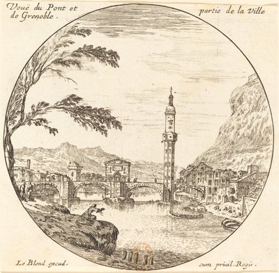Gezicht op de brug en een deel van de stad Grenoble door Israël Silvestre