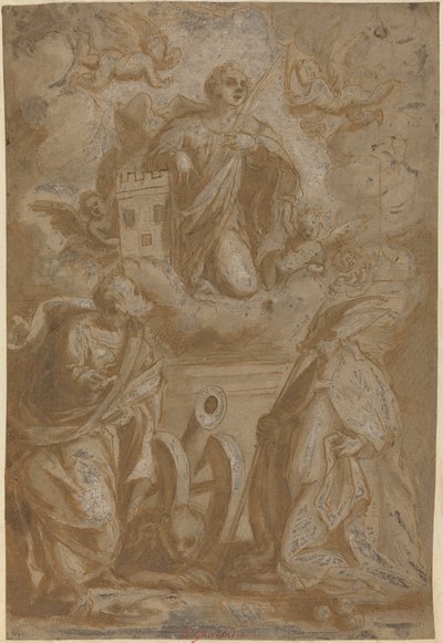 Sint Barbara in Glorie met Heiligen Nicolaas en Hiëronymus door Italian 16th Century