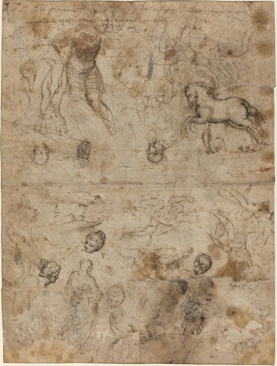 Blad met Studies door Italian 16th Century