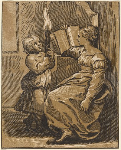 Sybille Lezend door Italian 16th Century, after Ugo da Carpi, after Raphael