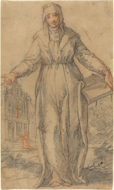 Vrouwelijke heilige (Sint Clara van Assisi of Sint Catharina van Siena?) door Italian 17th Century