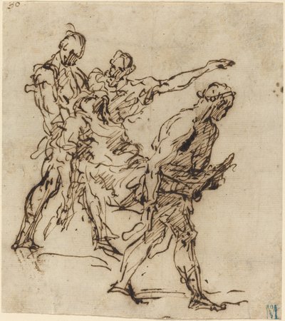 Figuren die een lichaam dragen door Italian 17th Century