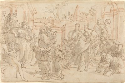 Jozef en zijn broer in Egypte [verso] door Italian 17th Century