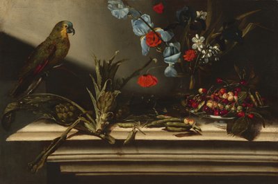 Stilleven met Artisjokken en een Papegaai door Italian 17th Century