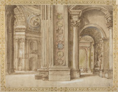 Het interieur van de Sint-Pietersbasiliek, Rome door Italian 17th Century