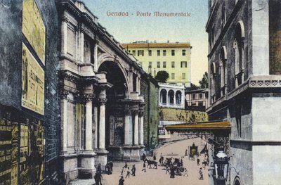Genua, Ponte Monumentale (kleur foto) door Italian Photographer