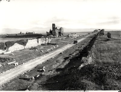 Uitzicht op de Via Appia met de ruïnes van de Tempel van Hercules en Villa dei Quintilii door Italian Photographer Italian Photographer