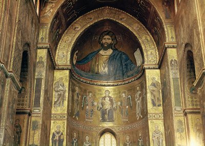 Christus Pantocrator; Maagd en Kind met engelen en apostelen, uit de hoofdapsis, 12e-13e eeuw door Italian School