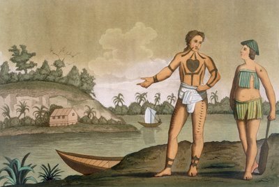 Een Man en Vrouw van het eiland Pogghy, plaat nr.49 uit Costumi dei door Italian School