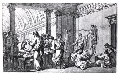 Een anatomieschool in de oudheid, uit Tabulae Anatomicae door Pietro Berrettini da Cortona (1596-1669) gepubliceerd in Rome, 1778 door Italian School