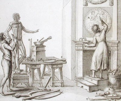 Een beeldhouwersatelier, ca. 1800 door Italian School
