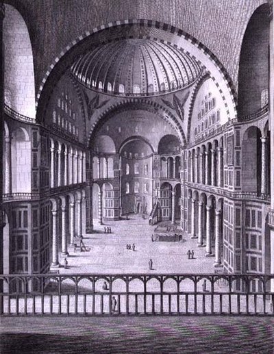 Een uitzicht van de binnenkant van de Moskee van Santa Sophia in Constantinopel genomen in 1786, gegraveerd door Domenico Pronti 1788 (gravure) door Italian School