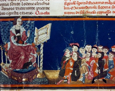 Een meester en zijn leerlingen. Miniatuur van de Florentijnse school uit een editie van het Pater noster door Ser Zucchero Bencivenni (MS.II.VI 16) begin 14e eeuw door Italian School