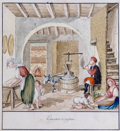 Een rustiek interieur in Cagliari, print ms. 258, Luzzetti Collectie door Italian School