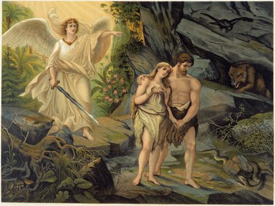 Adam en Eva verdreven uit het aardse Paradijs door de Aartsengel - in 