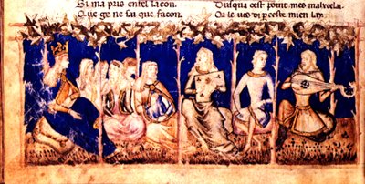 Een koningin luistert naar muziek, uit de Roman du Roy Meliadus de Leonnoys door Italian School