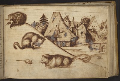 Add. 82955, f.182 Katten die muizen vangen (