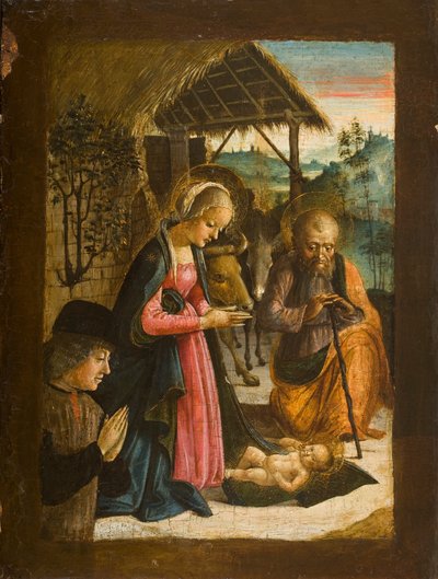 Aanbidding van het Kind met portret van schenker, c.1500 door Italian School