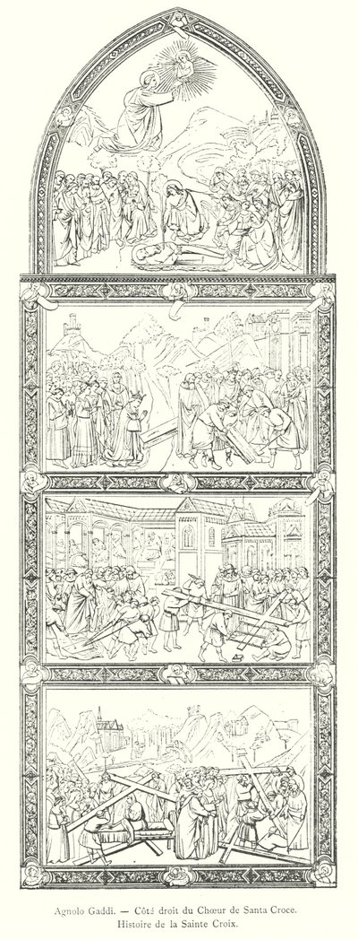 Agnolo Gaddi, rechterkant van het koor van Santa Croce, Verhaal van het Heilige Kruis (gravure) door Italian School