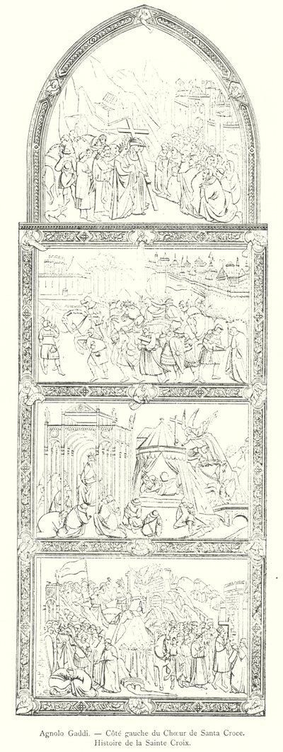 Agnolo Gaddi, Linkerkant van het Koor van Santa Croce, Verhaal van het Heilige Kruis (gravure) door Italian School