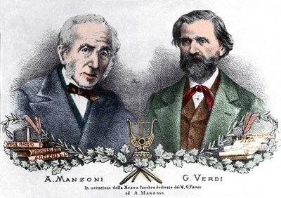 Alessandro Manzoni en Giuseppe Verdi bij de gelegenheid van de Messa da Requiem door Italian School