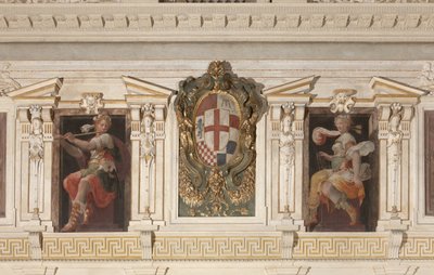 Allegorische figuren en wapenschild van de familie Marino door Italian School