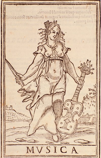 "Allegorie van muziek" Pagina uit "Somma di tutte le scienze" essay door Aurelio Marinati (16e eeuw) door Italian School