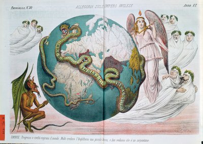 Allegorie van het Britse Rijk dat de wereld wurgt, satirische cartoon uit Le Perroquet (Il Papagallo), 1878 door Italian School