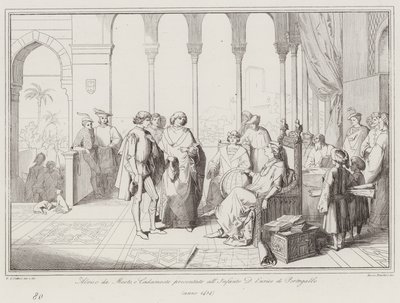 Alvise da Mosto, of Cadamosto gepresenteerd aan de Infante D Enrico van Portugal door Italian School